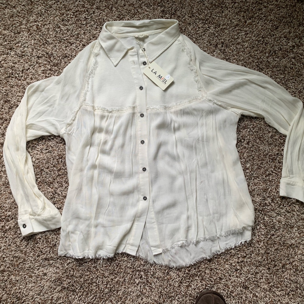 La Miel lightweight frayed button up